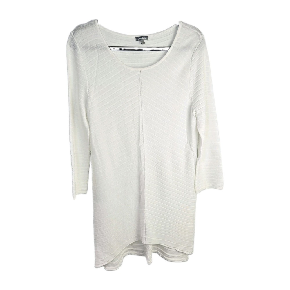 Neiman Marcus Chevron Ribbed Scoop Neck Tunic Dress Womens Large White Resort